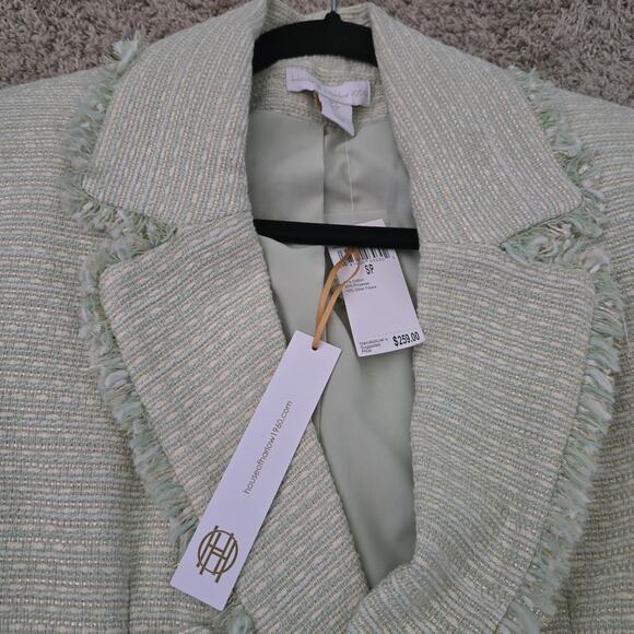 House of Harlow 1960 Tweed Fringe Blazer Green S Double Breasted Chic Old Money - Picture 6 of 10